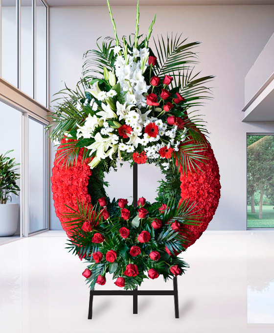 corona funeraria roja y blanca para Leganés